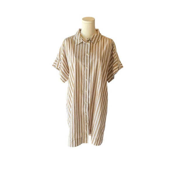 Madewell - Collared Button-Front Striped Mini Shirtdress Sz L - Picture 3 of 7